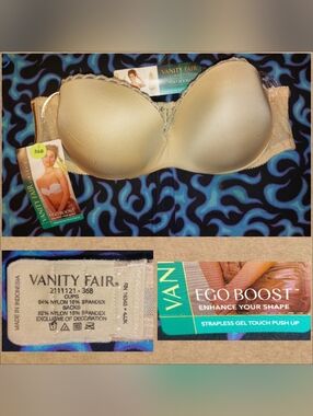 Vanity Fair Lingerie Ego Boost Barely Beige Strapless Gel Touch Push-Up Bra 36B